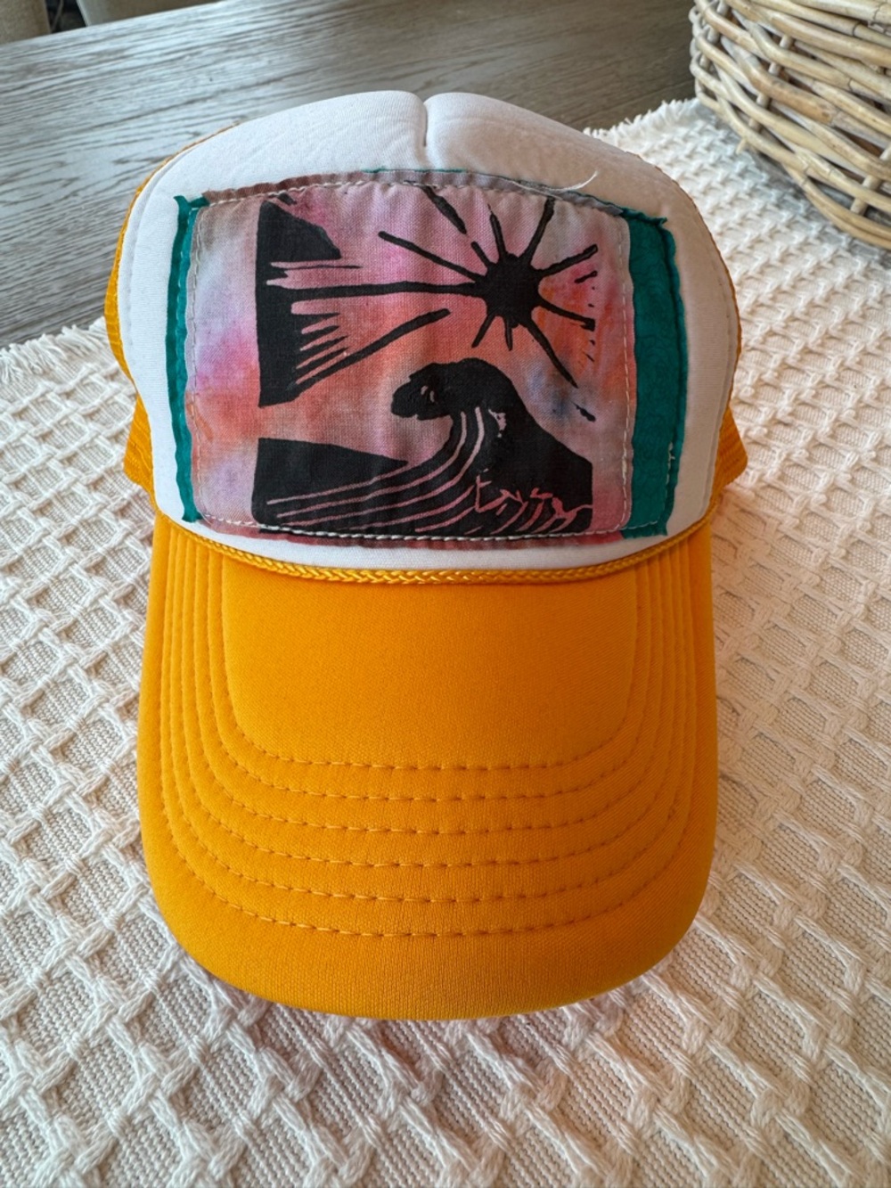 HEC Studio One of a kind Ocean & Sunset Dedign Trucker Hat with Surf Graphic